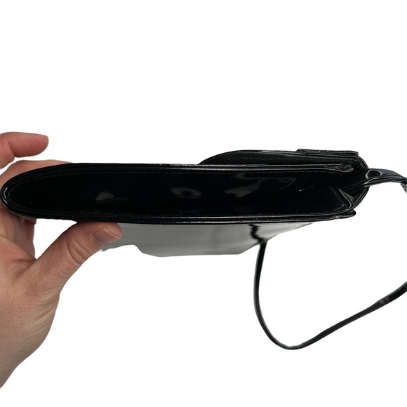 Patent Leather Black Slim Evening Bag Purse With Crocodile Embossed - Picture 2 of 10